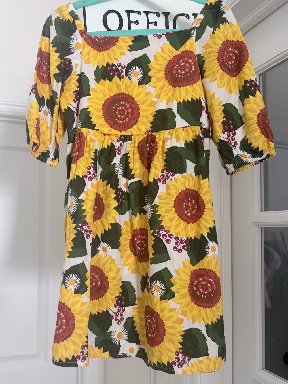 Gymboree Girls Yellow Sunflower Print Puff-Sleeve Dress( tights included)